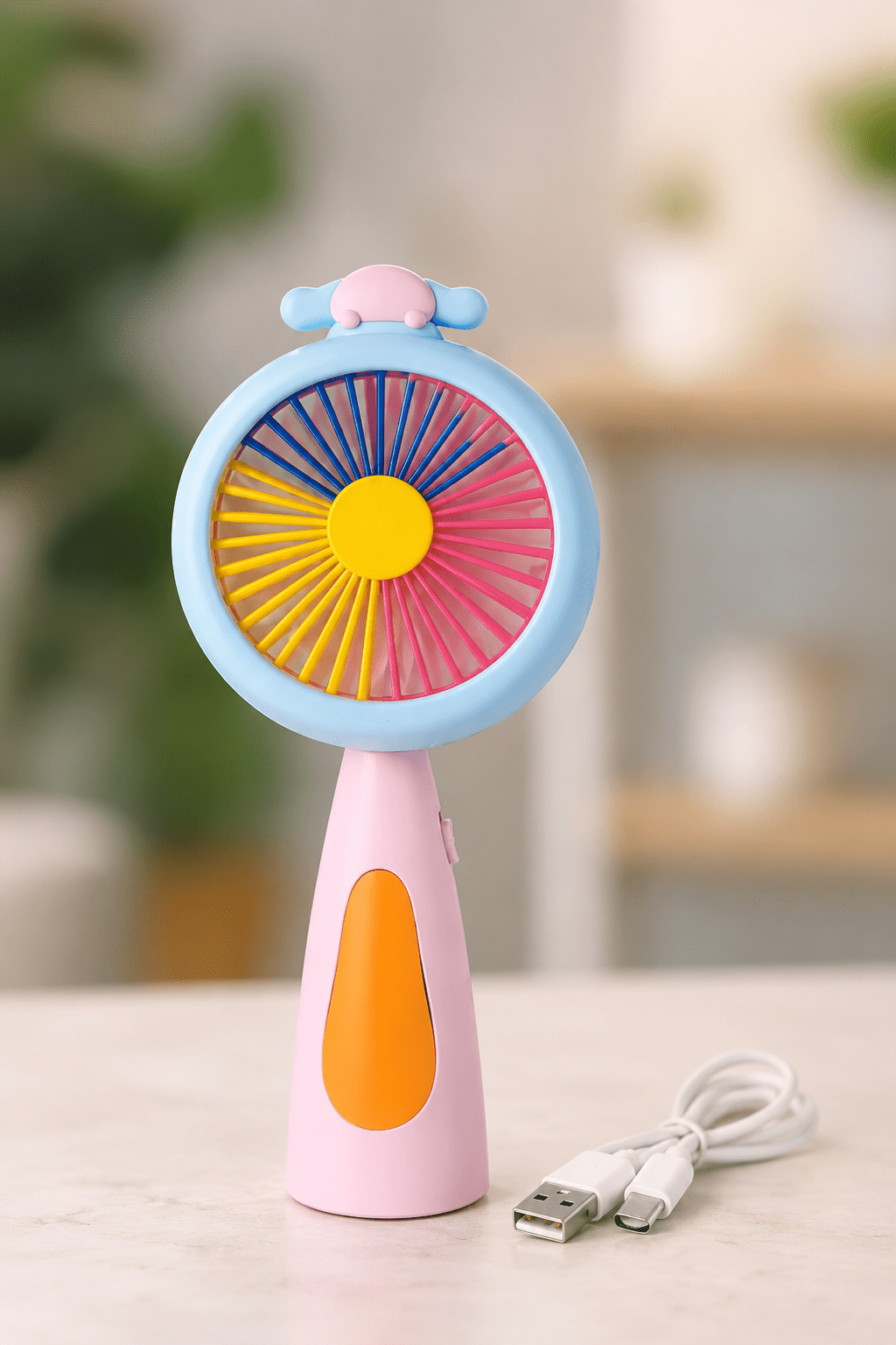 Cute Rechargeable Mini Handheld Fan with LED Light | Portable USB Cooling Fan for Kids & Adults | 3-Speed Personal Fan - Image 2